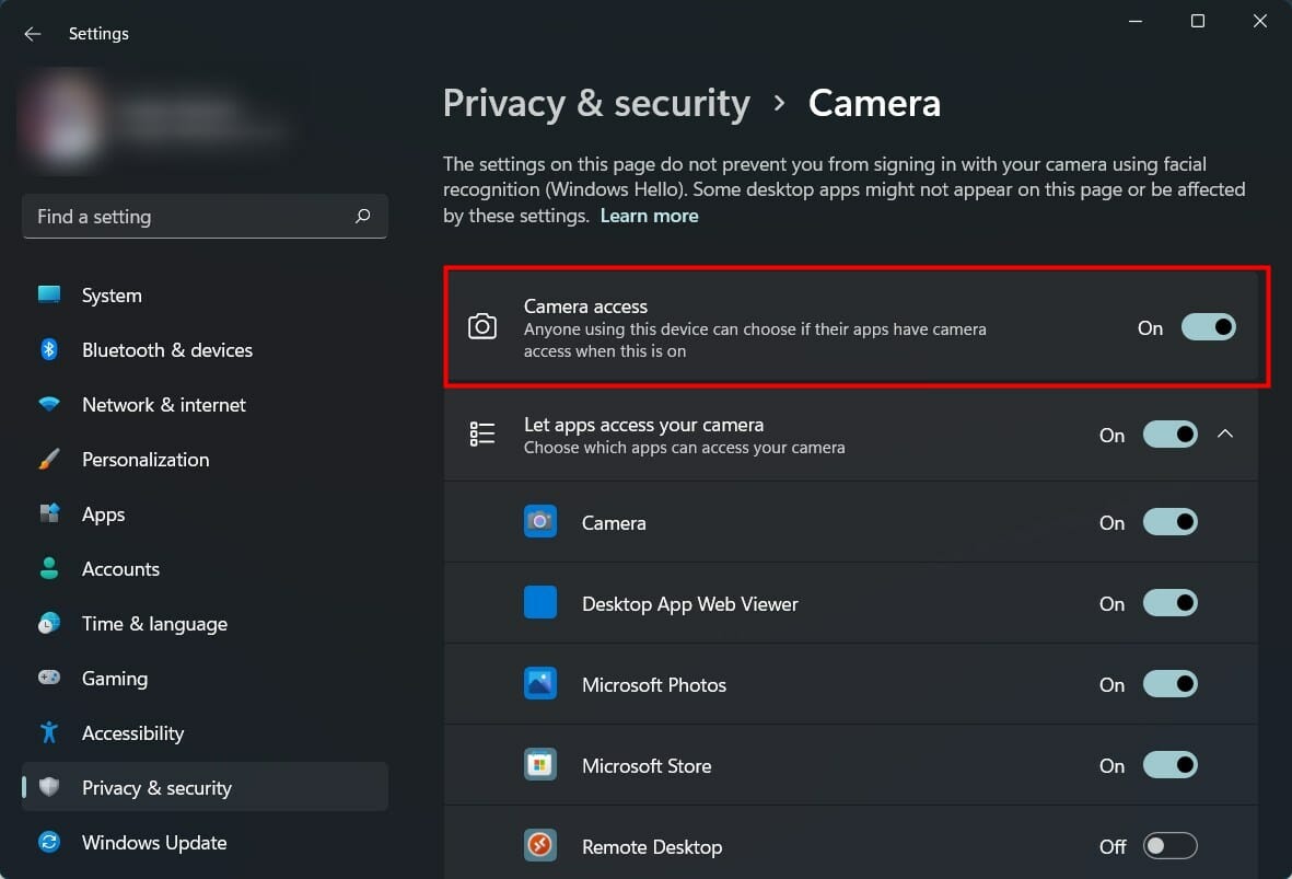 Управление доступом приложений к камере