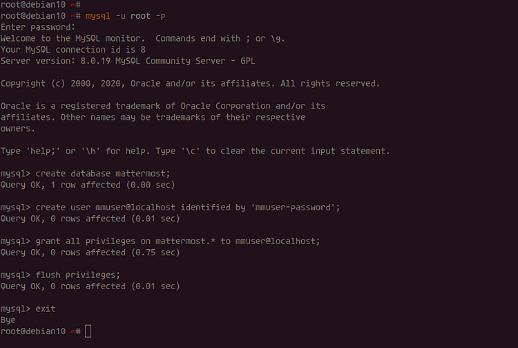 Создание базы данных и пользователя MySQL