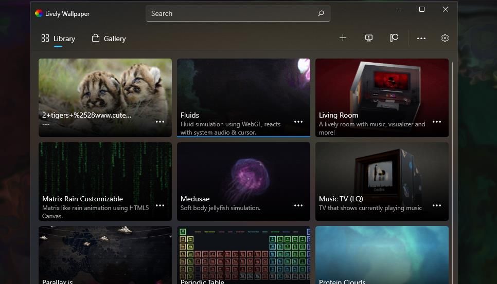 Вкладка библиотеки Lively Wallpaper