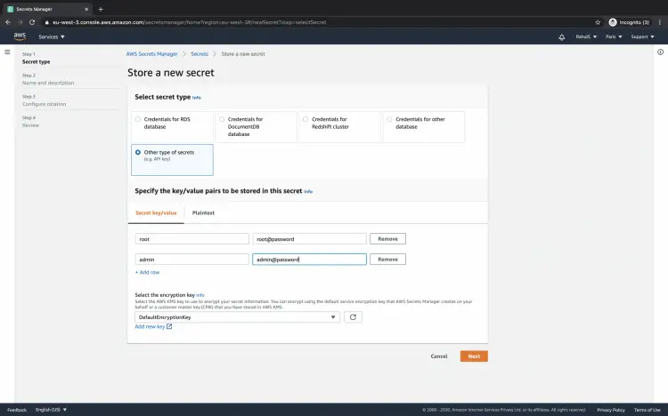 Создание секрета
