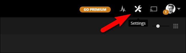 Панель настроек Plex с иконкой Настройки
