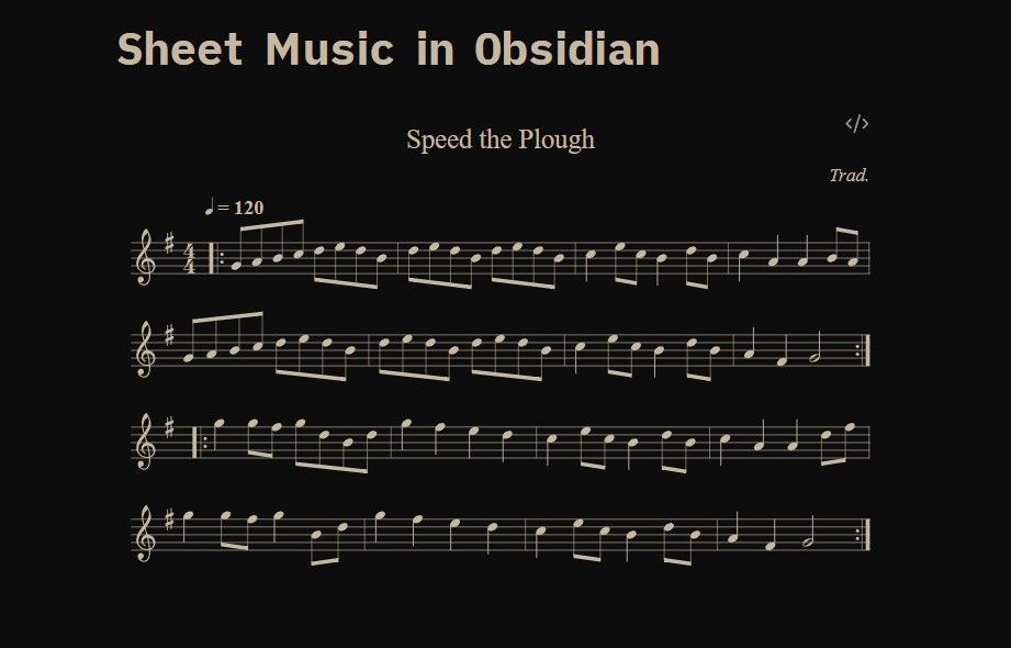 Отрендеренная партитура в Obsidian