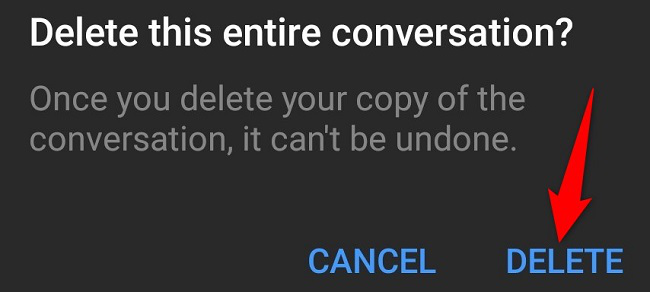 Подтвердите «Удалить» в подсказке.