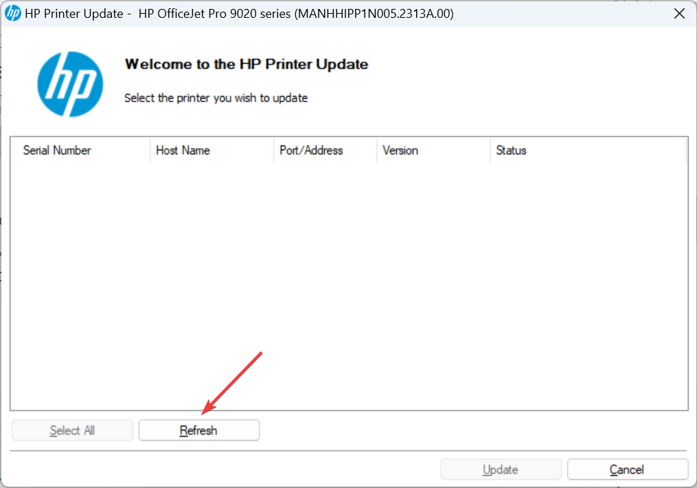 кнопка обновить список принтеров