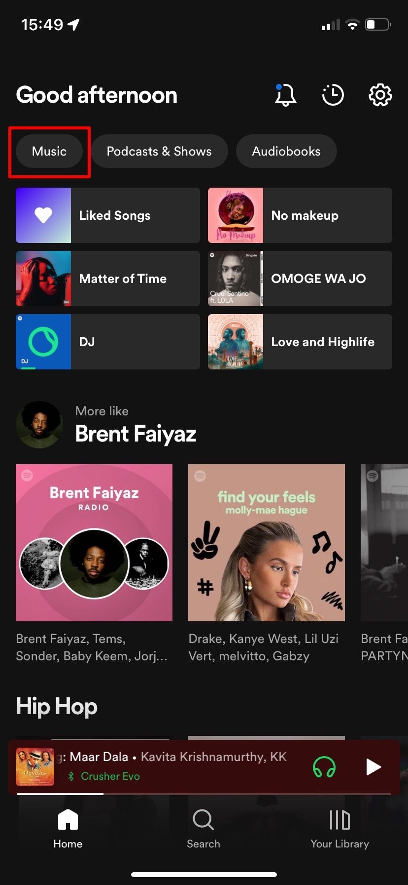 Red marker on Spotify Music Feed Tab