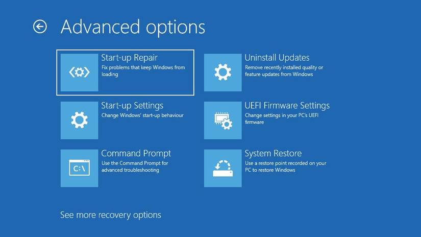 Опция восстановления при загрузке Windows