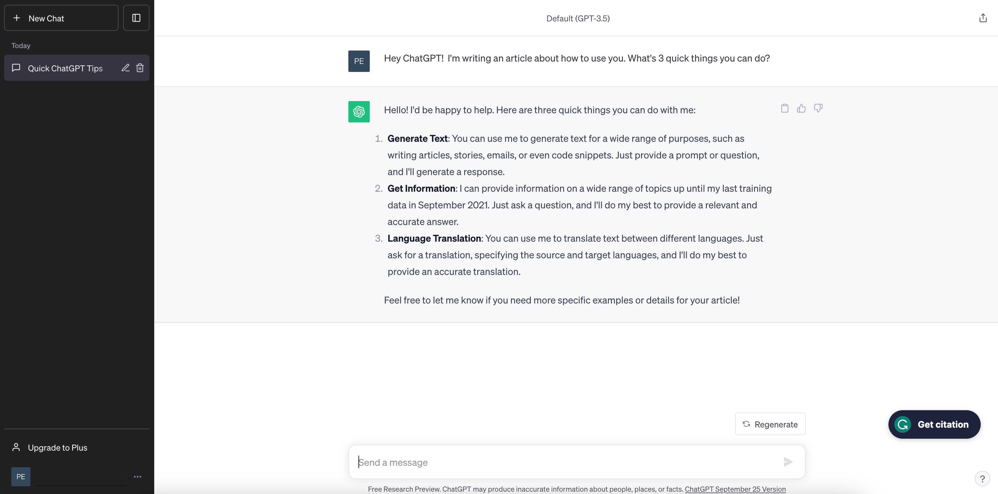 Интерфейс ChatGPT октябрь 2023