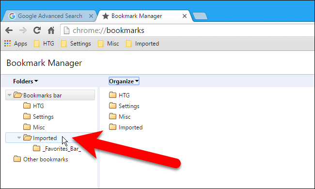 Папка Imported с импортированными закладками в Chrome