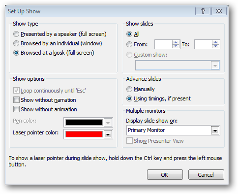 Настройка показа слайдов для киоска