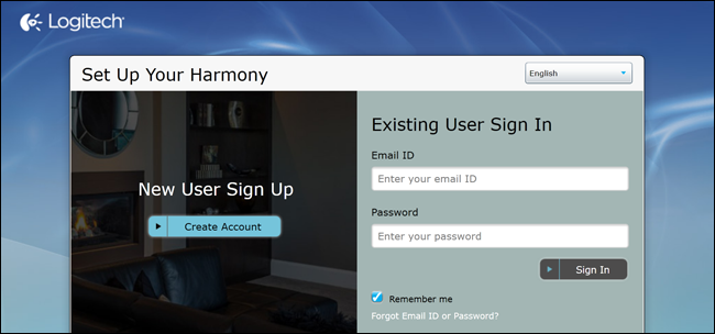 Экран входа в аккаунт MyHarmony