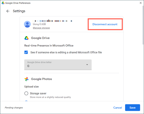 Отключение аккаунта Google Drive