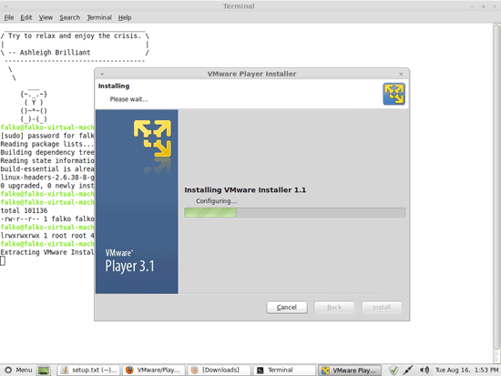 Установка и устранение проблем VMware Player