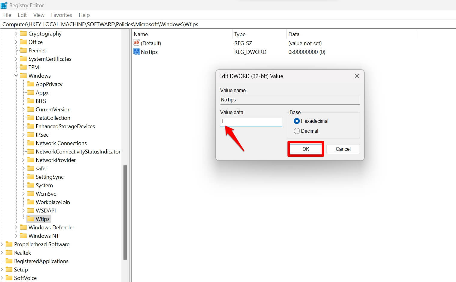 Отключение подсказок и рекомендаций через реестр