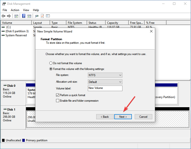 Выбор файловой системы и метки тома