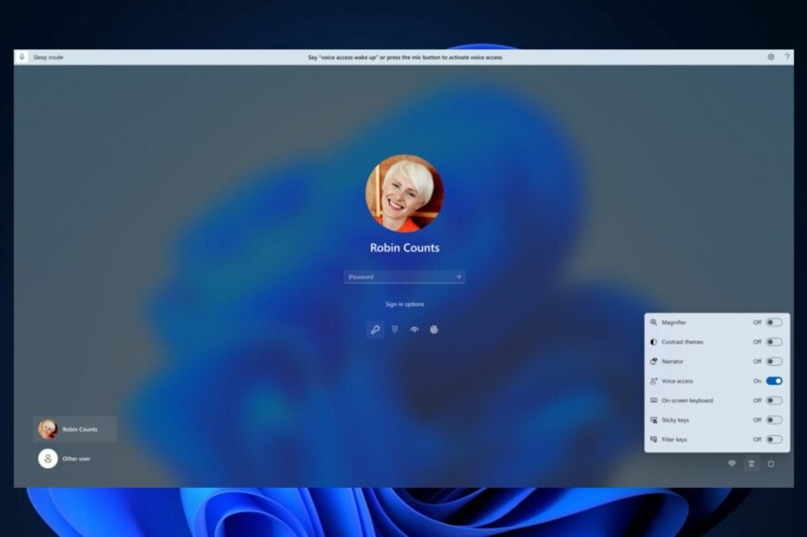 Голосовой доступ на экране блокировки Windows 11