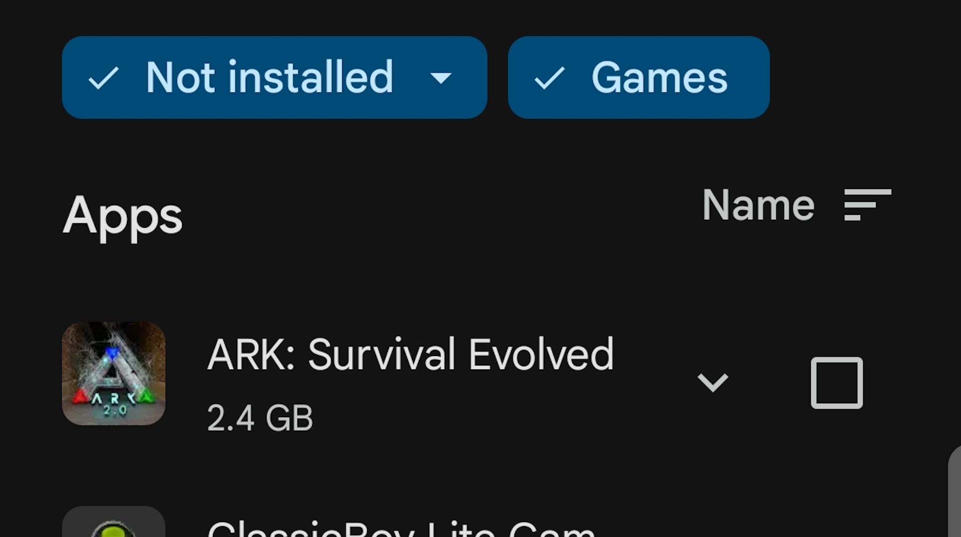 Параметр списка для отображения только игр.