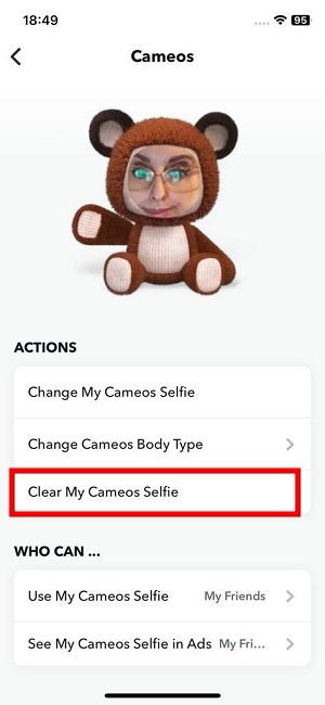 Cameos Selfie Snapchat Ios Delete