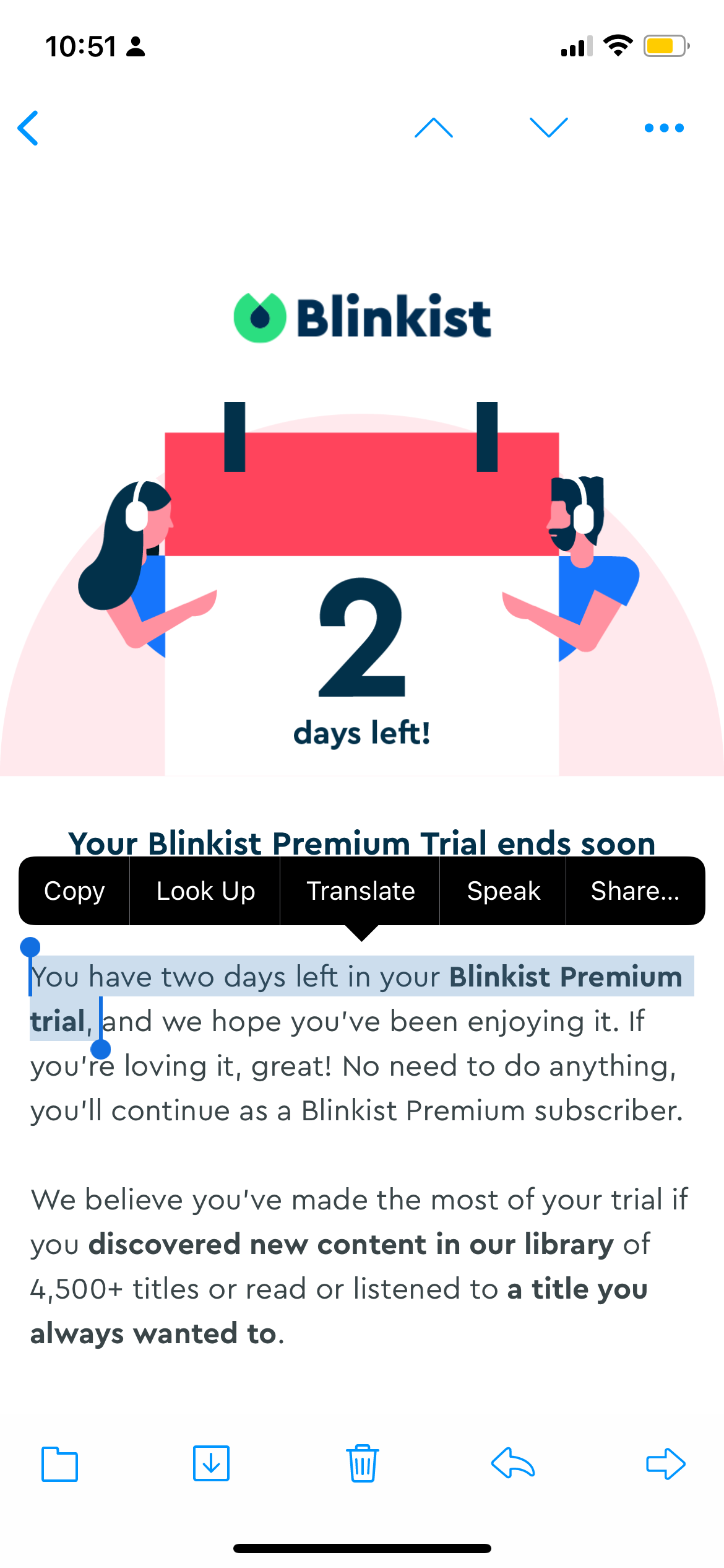 Перевод текста прямо из Почты