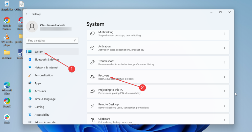 Раздел Восстановление в Параметрах Windows 11