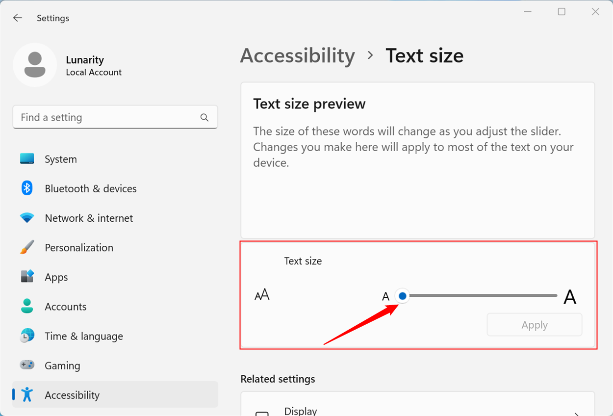 Ползунок изменения размера шрифта.