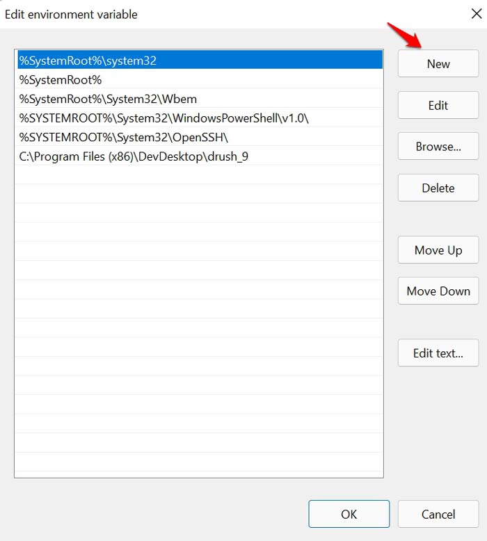 Добавление нового пути C:
Windows
tSysWow64 в переменные среды