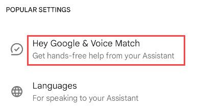 Опция «Привет Google и Voice Match» в настройках Google Ассистента.