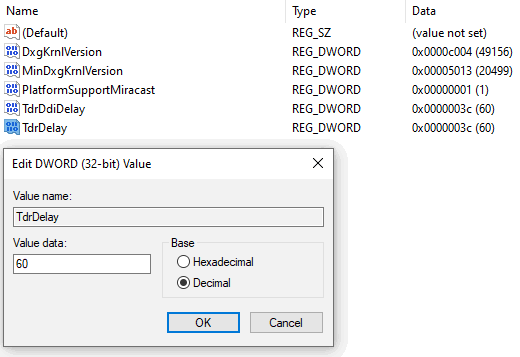 Изменение значения TdrDelay в реестре