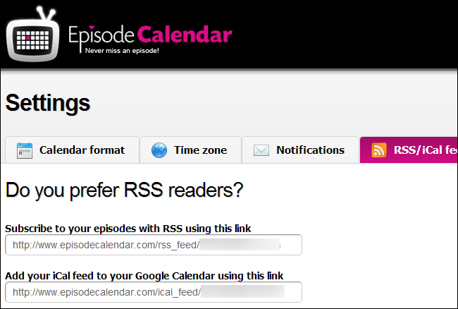 Exemple de lien iCal pour une série TV
