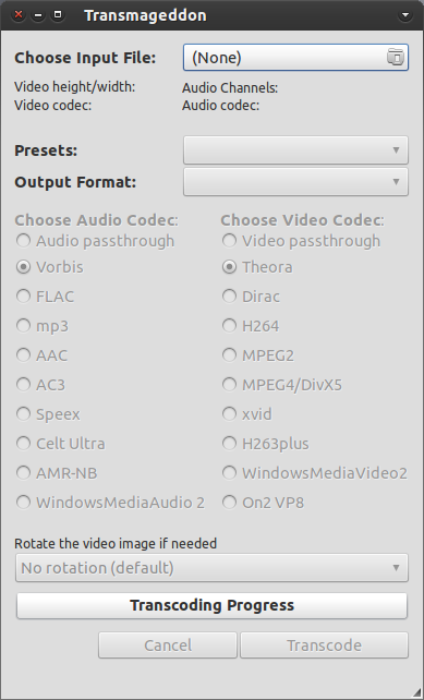 Интерфейс программы с панелями выбора файла, пресета и параметров кодеков