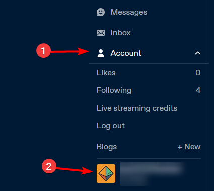 Выбор аккаунта и блога в Tumblr