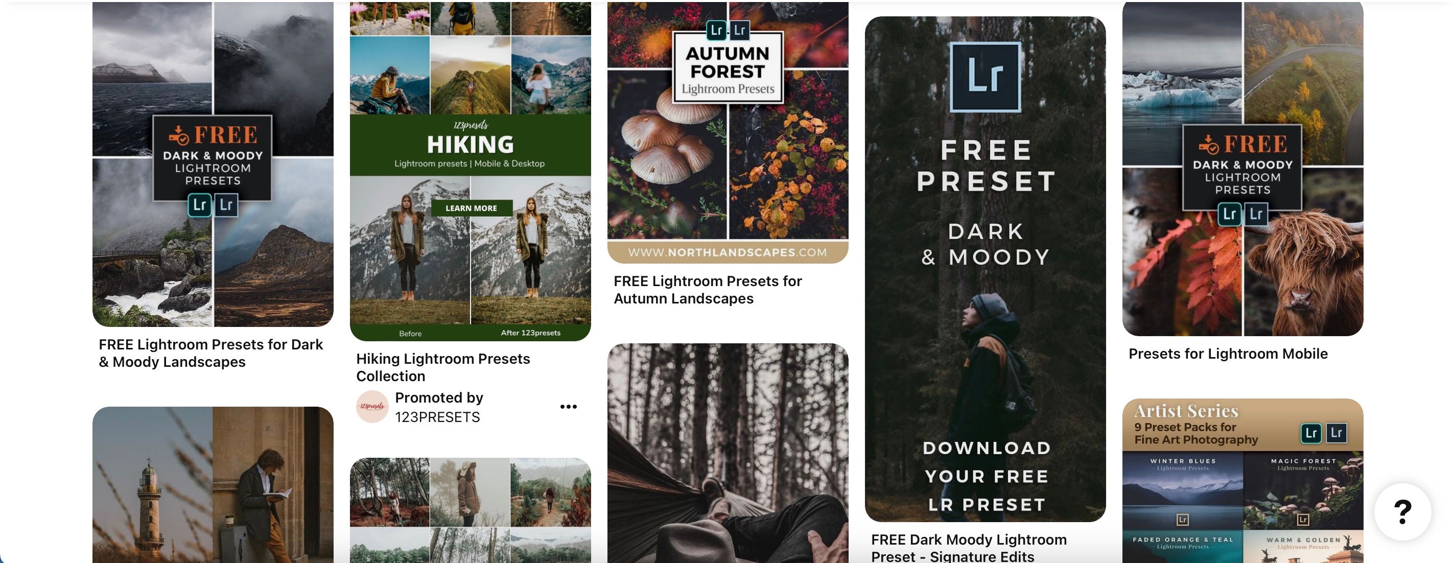 Пины Pinterest, рекламирующие пресеты Lightroom
