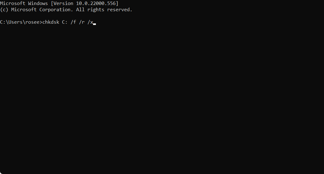 Скриншот команды chkdsk в командной строке