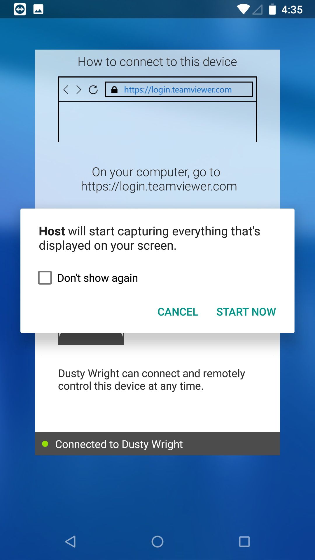 Confirming a request to connect in TeamViewer Host