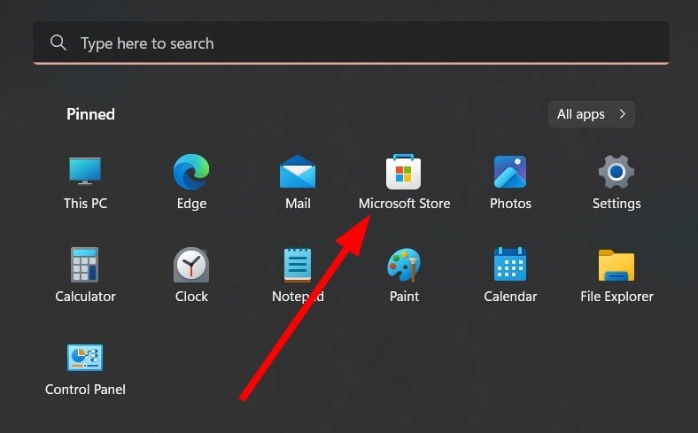 Microsoft Store в меню «Пуск»
