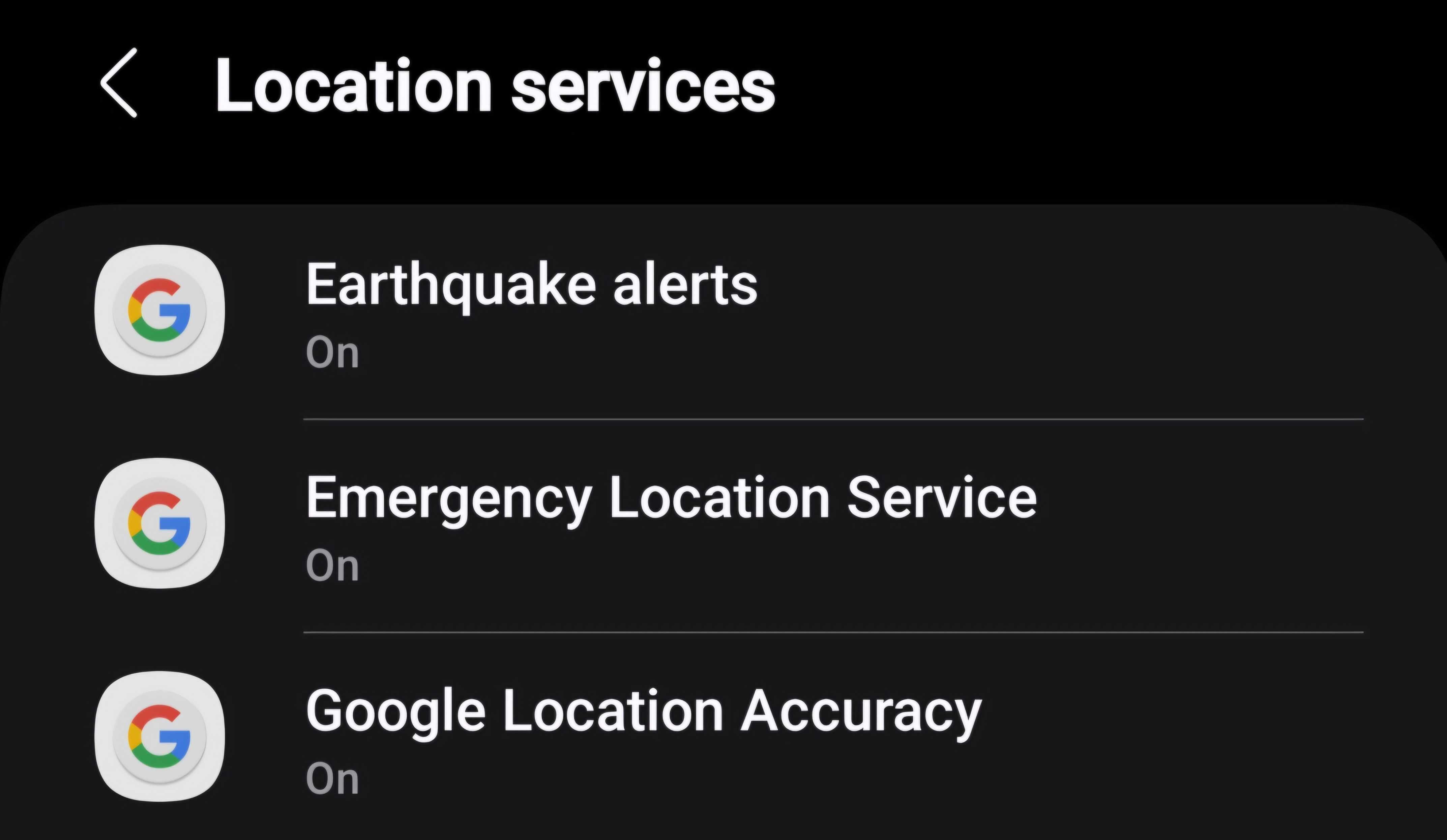 Список дополнительных служб определения местоположения в настройках Android