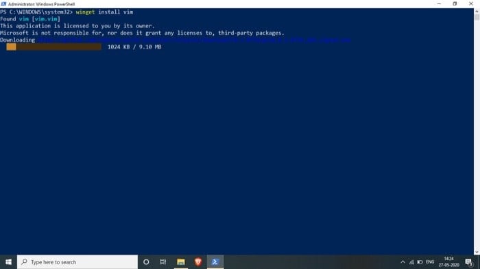 Пример установки приложения через winget install