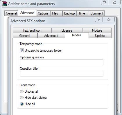 Режимы распаковки SFX