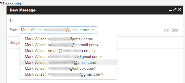 Выбор адреса отправителя в поле 'От' при создании письма