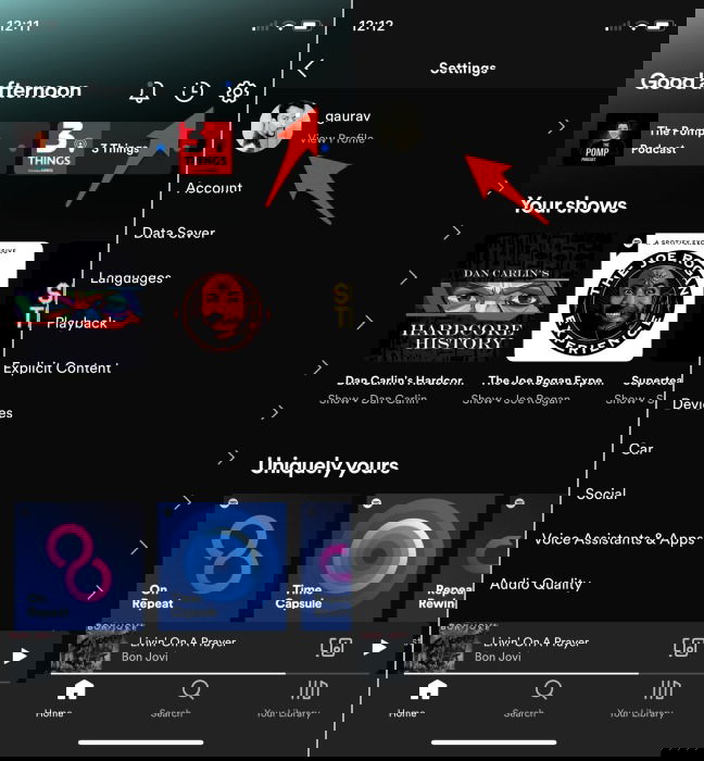 Просмотр профиля в мобильном приложении Spotify