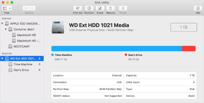 Disk Utility showing Time Machine drive with partition