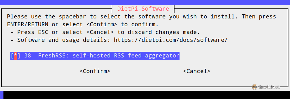 Выбор FreshRSS в меню установки DietPi.