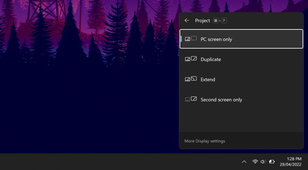 Меню проекций Windows 11 (настройки дисплея)