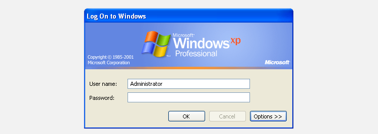Экран входа администратора Windows XP