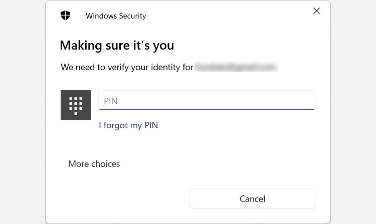 Запрос Windows Security для ввода PIN Windows Hello