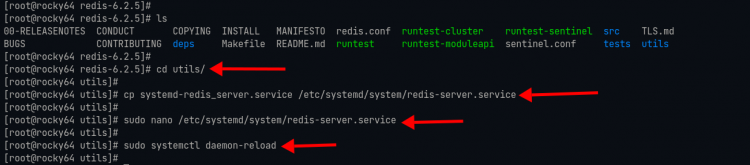 Скриншот настройки systemd для Redis