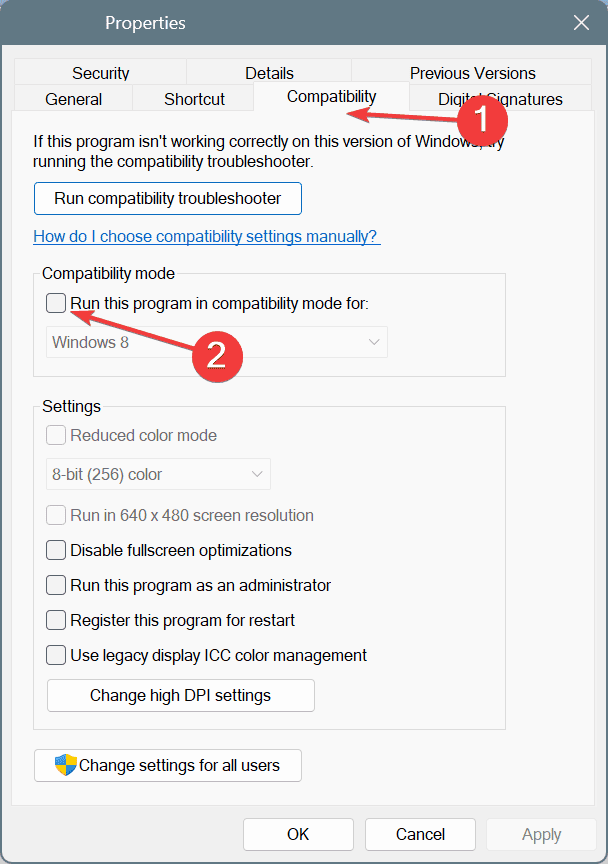 Отключение режима совместимости