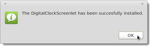 Диалог успешной установки screenlet