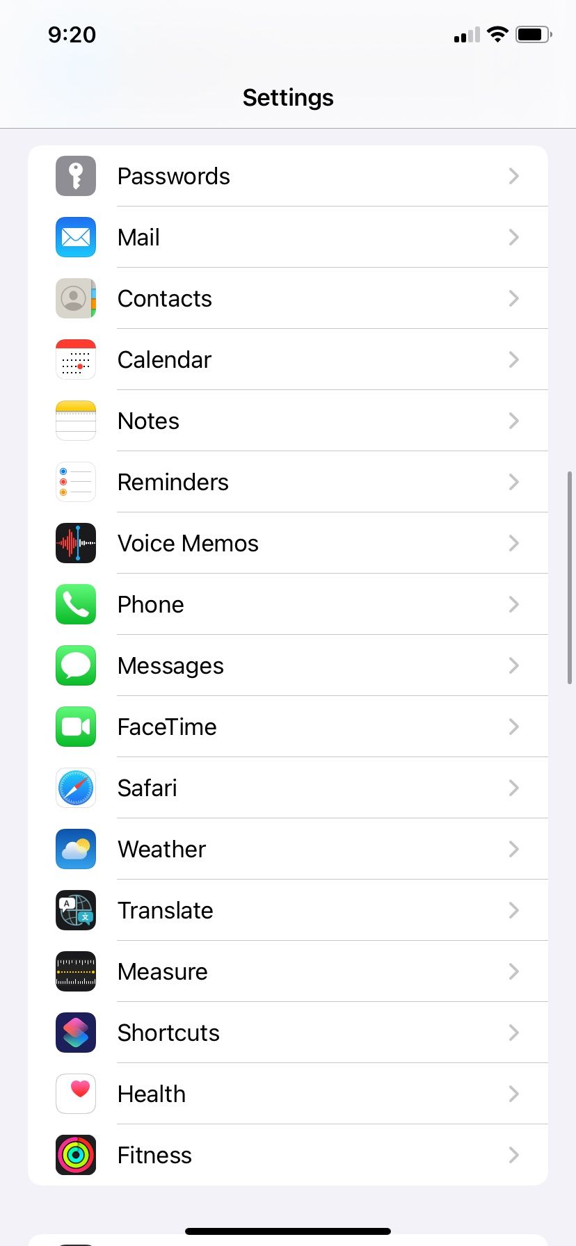 iOS Settings App Open
