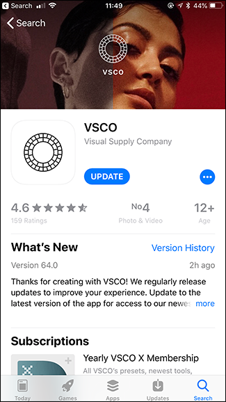 Интерфейс VSCO: кнопка камеры