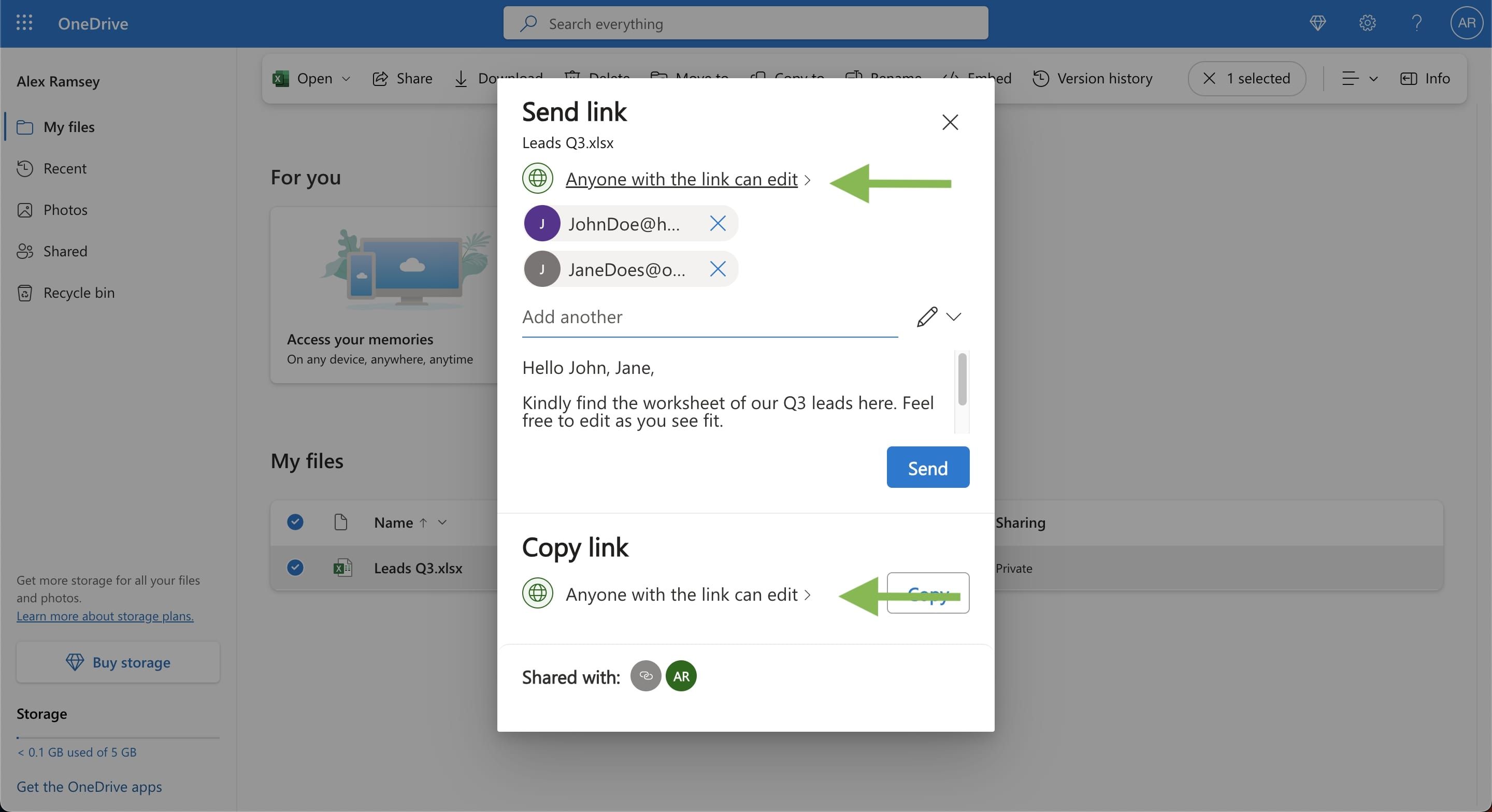 Изменение параметров доступа по ссылке в OneDrive